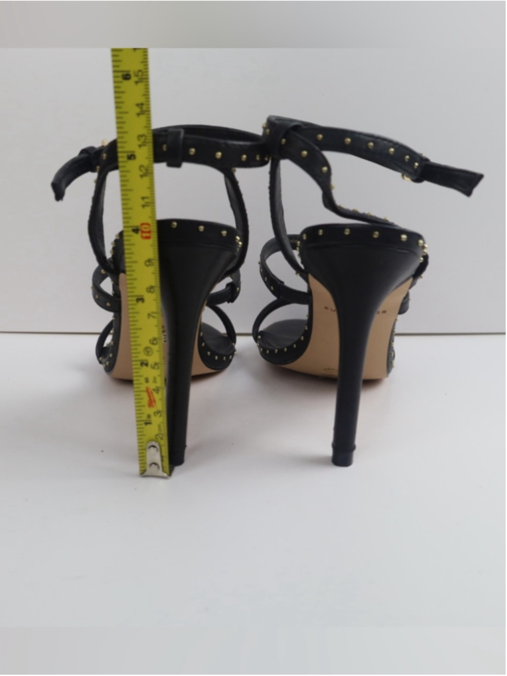 Kurt Geiger Portia Black Leather Gold Studded Strappy Heel Sandal -36.5/6.5 0511 - Picture 11 of 15